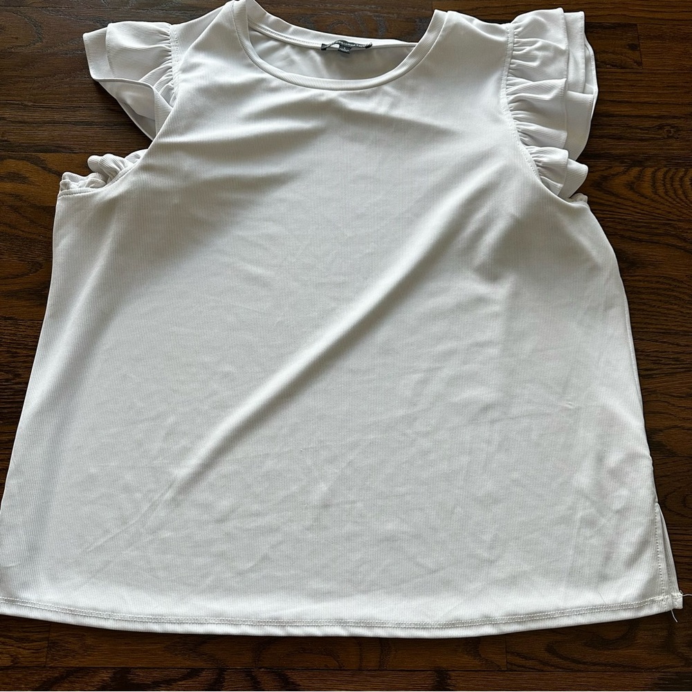 Adrianna Papell white flutter sleeve ruffle blouse